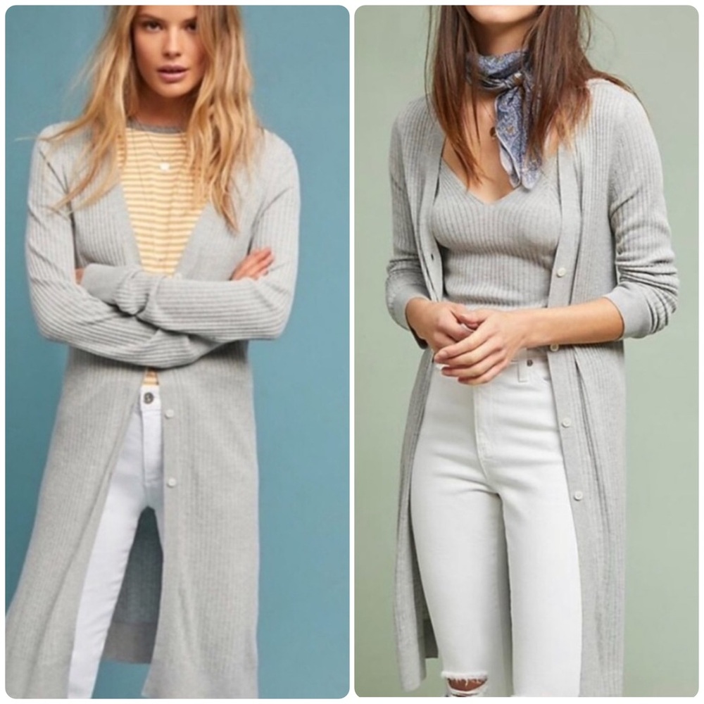 Meadow Rue Anthropologie Cali Gray Ribbed Midi Cardigan Size S